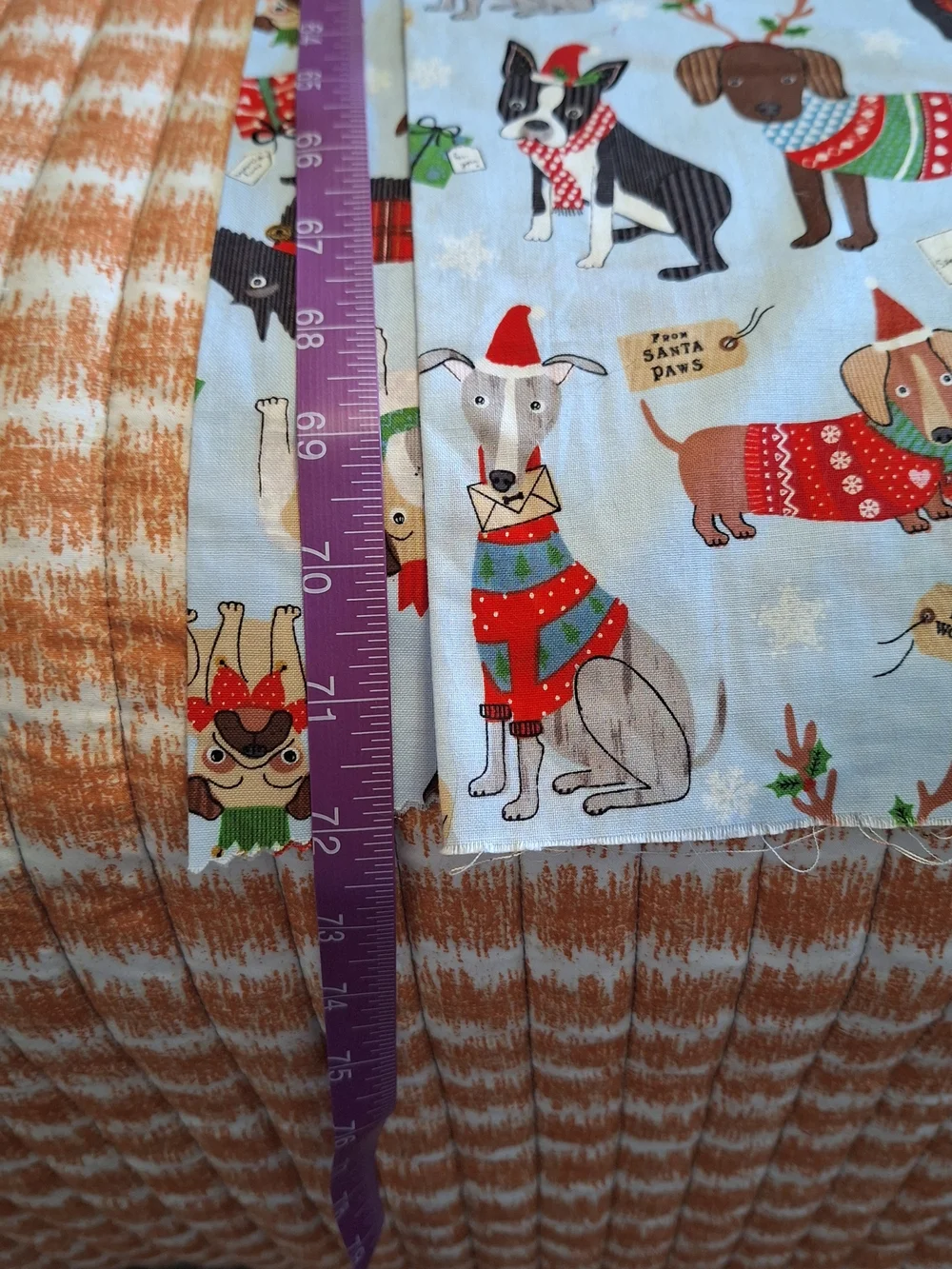 4 Yards Merry Woofmas Holiday Dog Print Light Blue Fabric